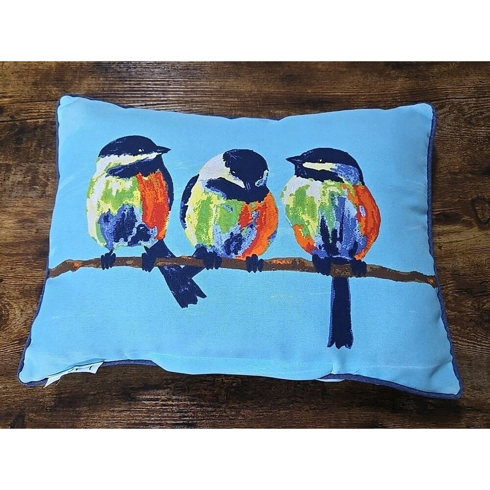 Teal Bird Picture Pillow Indoor/outdoor Reversible Zipper Cover 17”x 12”